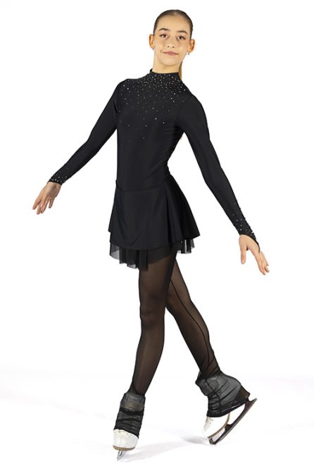 Black figure skating competition costume decorated with rhinestones for girls and adult women