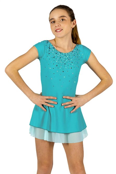 Vibrant figure skating dress for competition with double layer skirt for girls and adult women